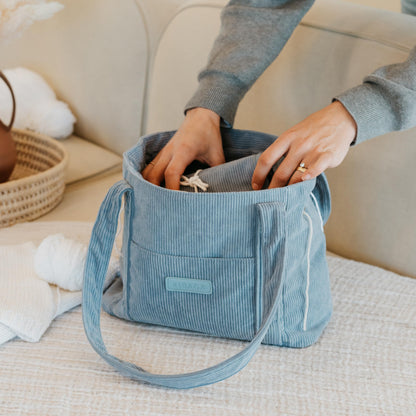 Stylish Yarn Bag for Crochet and Knitting Projects - Corduroy Crochet Organizer with 4 Interior Pockets and Yarn Holes - Perfect for Storing Hooks, Needles and Crafting Accessories