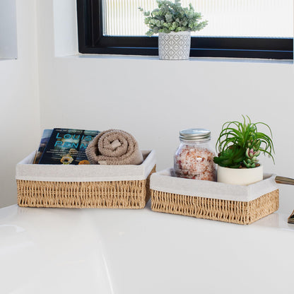 Beautiful Boho Bathroom Basket – Stylish Organizer Baskets for Toilet Tank, Bathroom Essentials, or Nursery Decor - Storage Basket Set of 2 for Shelves