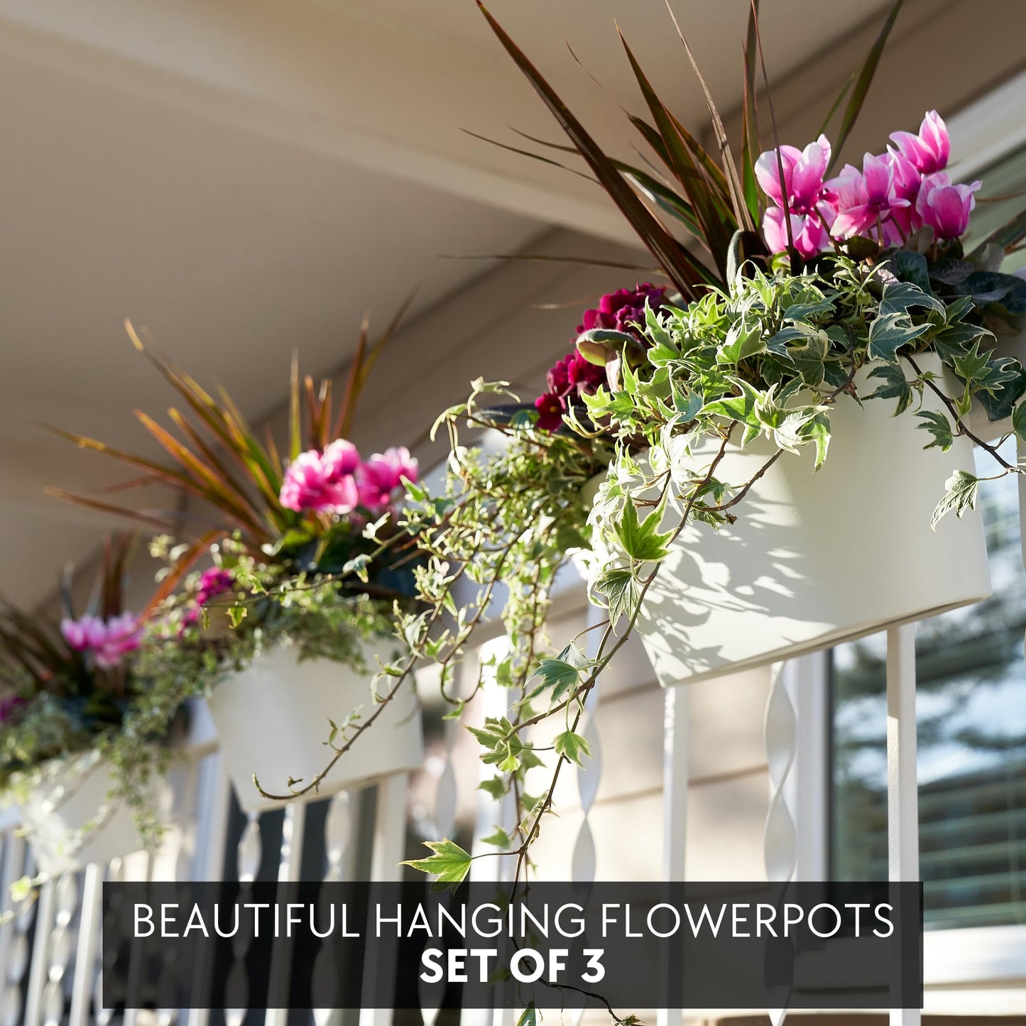 Beautiful Hanging Flower Pots for Outside Railing Or Fence - Stylish Set of 3 Outdoor Planters For Any Balcony, Porch or Deck - Window Planter Boxes Are Perfect For Your Flowers