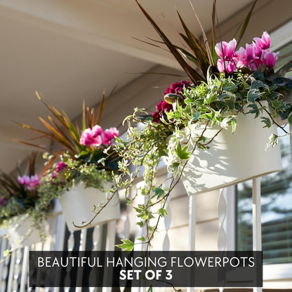 Beautiful Hanging Flower Pots for Outside Railing Or Fence - Stylish Set of 3 Outdoor Planters For Any Balcony, Porch or Deck - Window Planter Boxes Are Perfect For Your Flowers