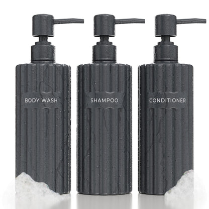 Beautiful Shampoo and Conditioner Dispenser Set of 3 – Modern 21oz Shower Soap Bottles with Pump and Labels – Easy to Refill Body Wash Dispensers for a Stylish Bathroom Upgrade
