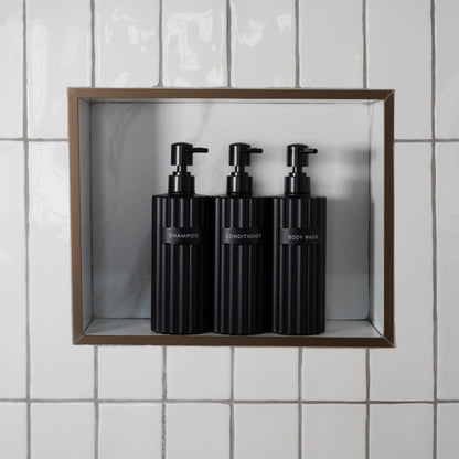Beautiful Shampoo and Conditioner Dispenser Set of 3 – Modern 21oz Shower Soap Bottles with Pump and Labels – Easy to Refill Body Wash Dispensers for a Stylish Bathroom Upgrade