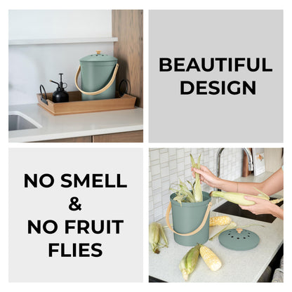 Aesthetic Compost Bin For Kitchen Countertop - Sturdy Indoor Food Waste Recycle Bin With Lid - The Perfect Stylish 1.1 Gallon Rust Free Compost Kanister
