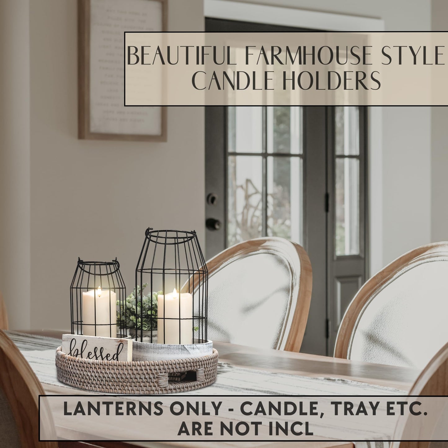 Rustic Farmhouse Lantern Decor - Stylish Decorative Lanterns for Your Living Room, Fireplace Mantle or Kitchen Dining Table - Modern Upscale Beauty for Your Entire Home