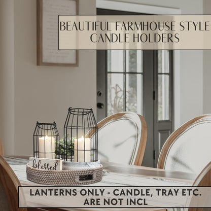 Rustic Farmhouse Lantern Decor - Stylish Decorative Lanterns for Your Living Room, Fireplace Mantle or Kitchen Dining Table - Modern Upscale Beauty for Your Entire Home