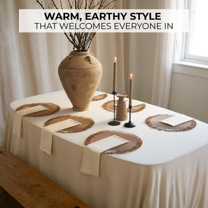 Decorative Boho Table Placemats Set of 6 with Matching Linen-Textured Napkins - Beautiful Natural Decor Elevates Your Dining Room or Kitchen Setting - Easy to Style & Mix with Linen Inspired Material