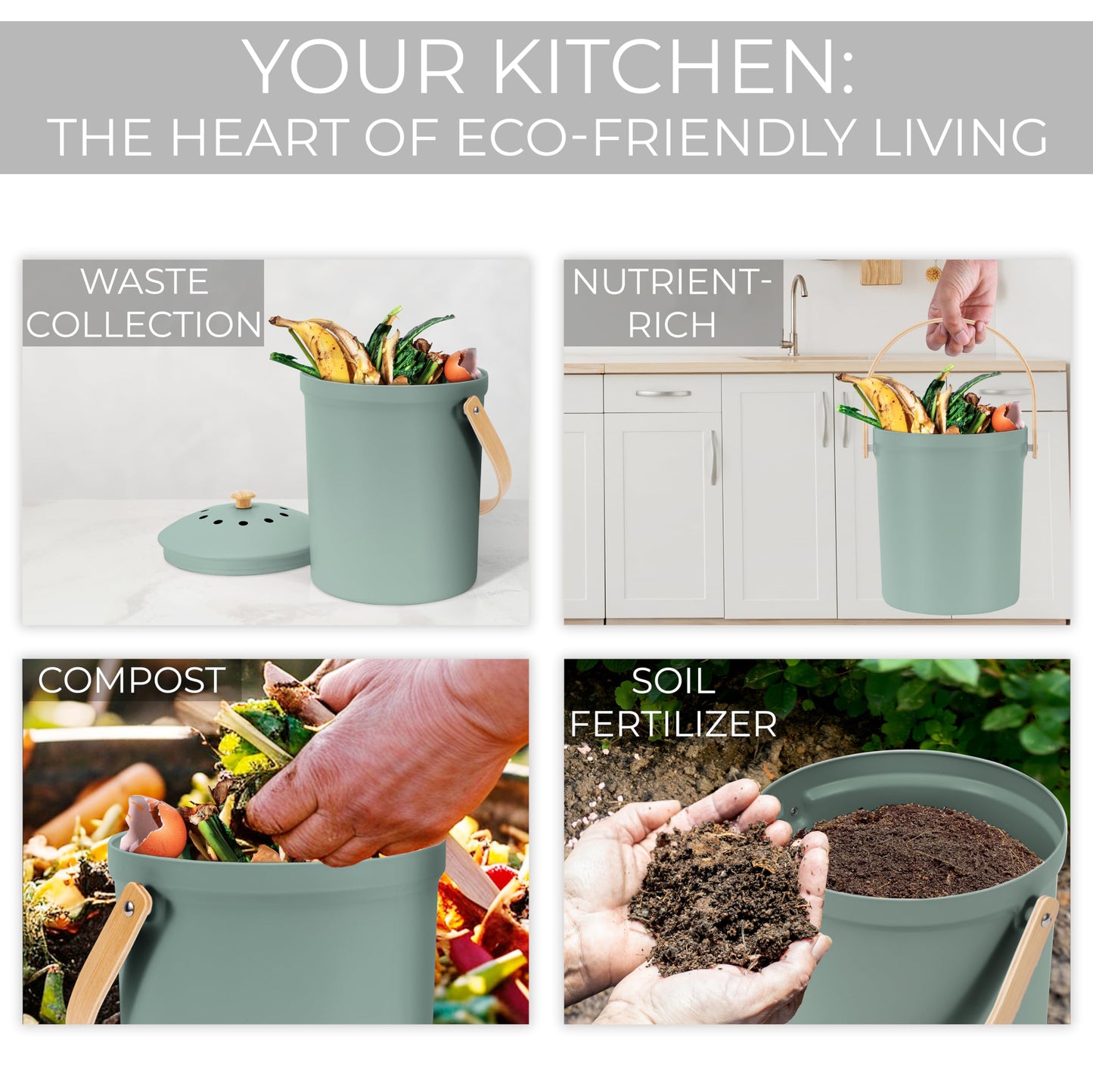 Aesthetic Compost Bin For Kitchen Countertop - Sturdy Indoor Food Waste Recycle Bin With Lid - The Perfect Stylish 1.1 Gallon Rust Free Compost Kanister