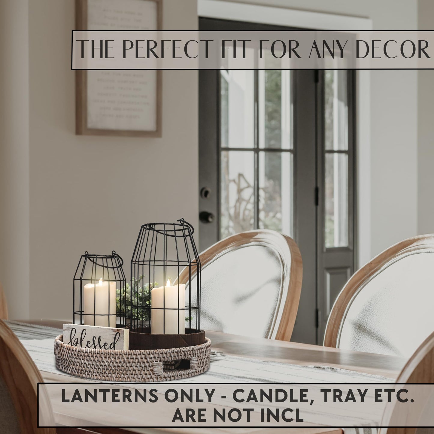 Rustic Farmhouse Lantern Decor - Stylish Decorative Lanterns for Your Living Room, Fireplace Mantle or Kitchen Dining Table - Modern Upscale Beauty for Your Entire Home