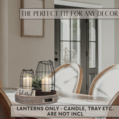 Rustic Farmhouse Lantern Decor - Stylish Decorative Lanterns for Your Living Room, Fireplace Mantle or Kitchen Dining Table - Modern Upscale Beauty for Your Entire Home