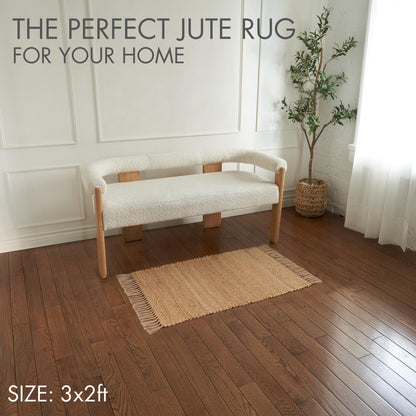 KIBAGA Beautiful Jute Rug for Your Home - This Natural 2x3 ft Hand Woven Rug Fits Perfectly Into Your Entry Area, Kitchen Or Living Room - Modern Braided Mat Enhances Any Boho/Farmhouse Decor