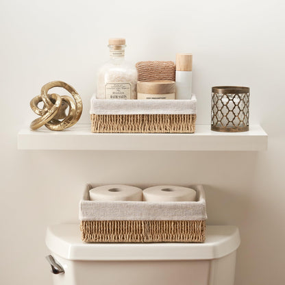 Beautiful Boho Bathroom Basket – Stylish Organizer Baskets for Toilet Tank, Bathroom Essentials, or Nursery Decor - Storage Basket Set of 2 for Shelves