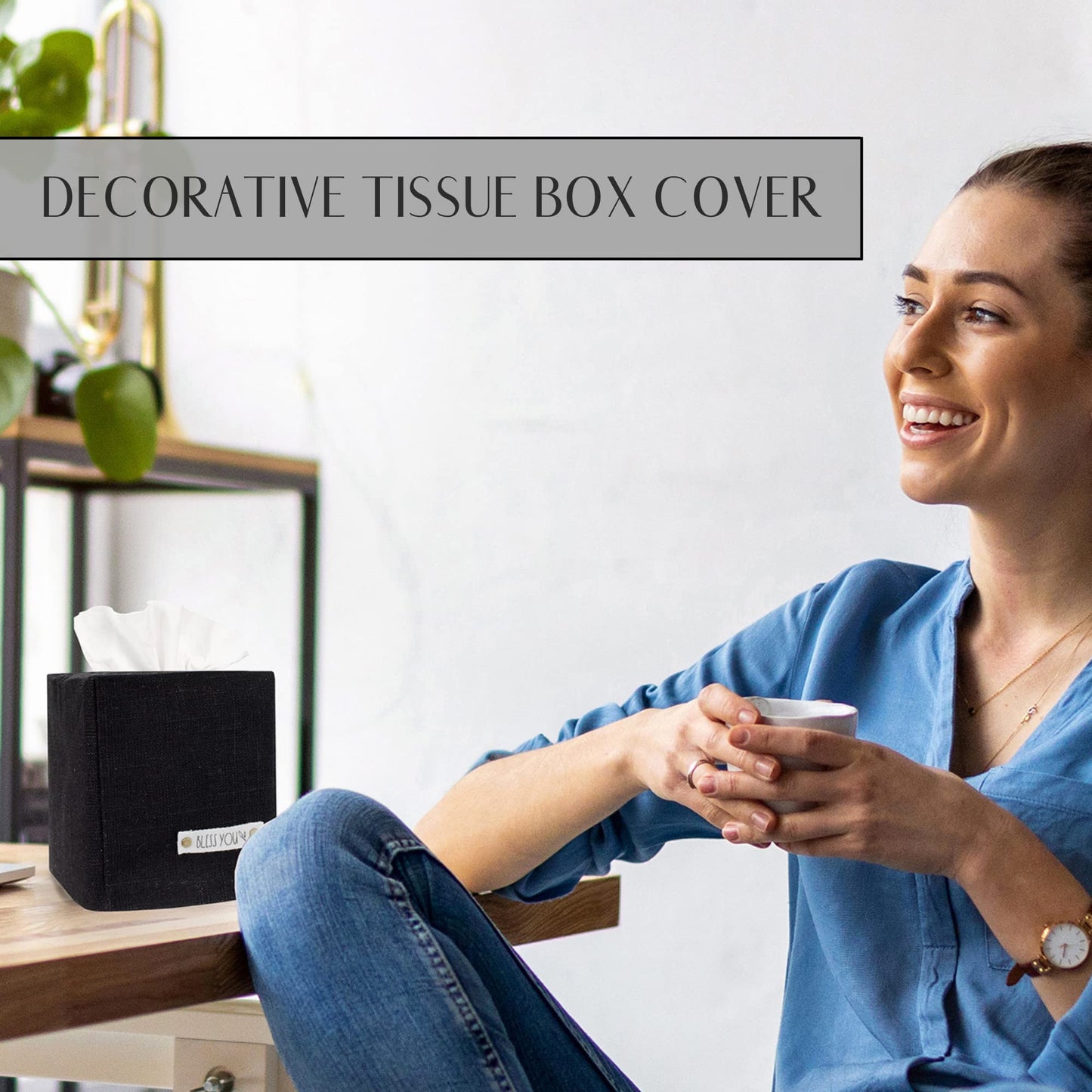 Stylish Tissue Box Cover - This Linen Holder Instantly Covers Your Square Tissue Boxes - The Perfect Cube Cover for Your Bathroom and Home