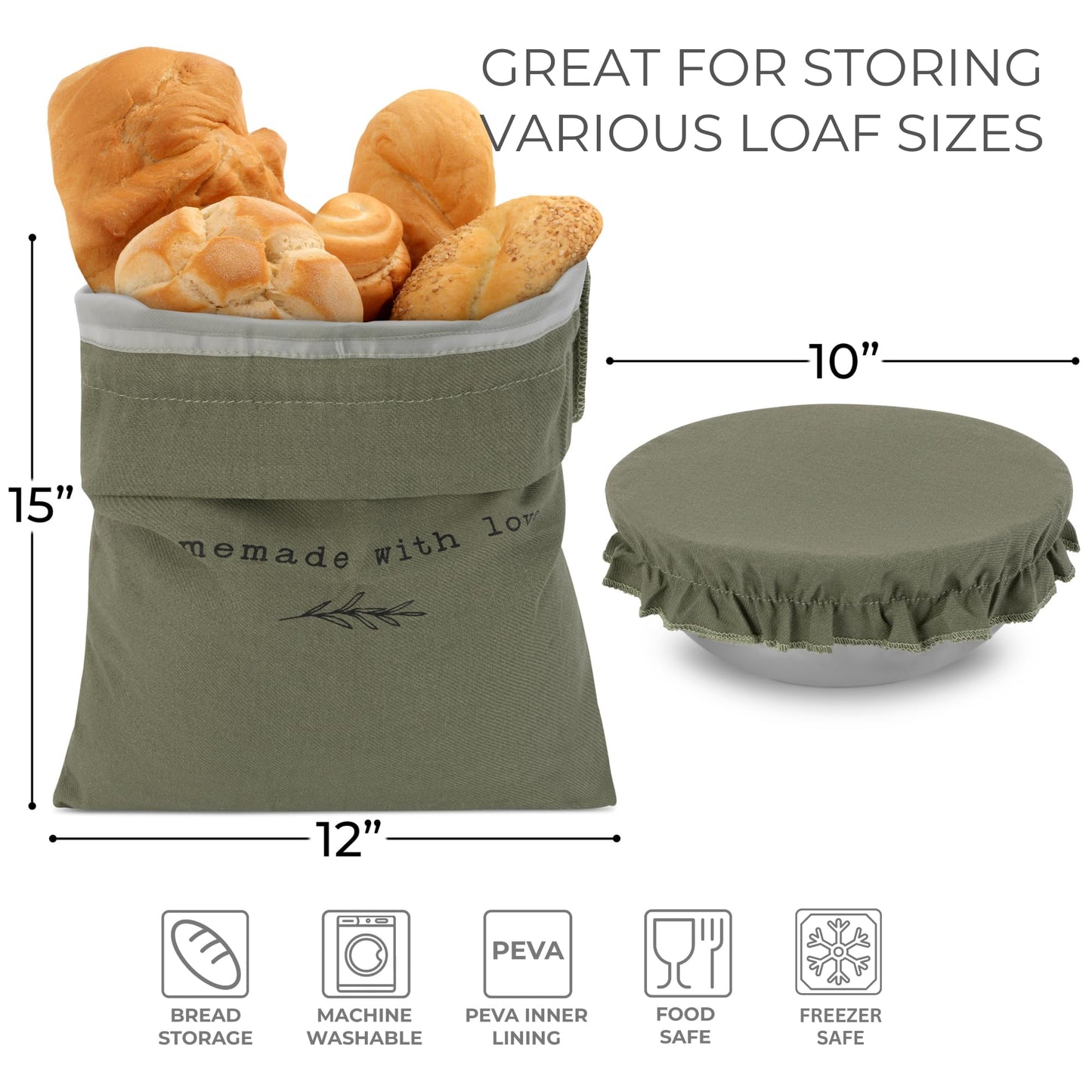 Beautiful Linen Bread Bag Set and Proofing Cover For Homemade Sourdough Bread - Keeps Your Loaf Fresh for Days - Reusable and Easy to Clean Storage Bag, The Perfect Baking Accessories