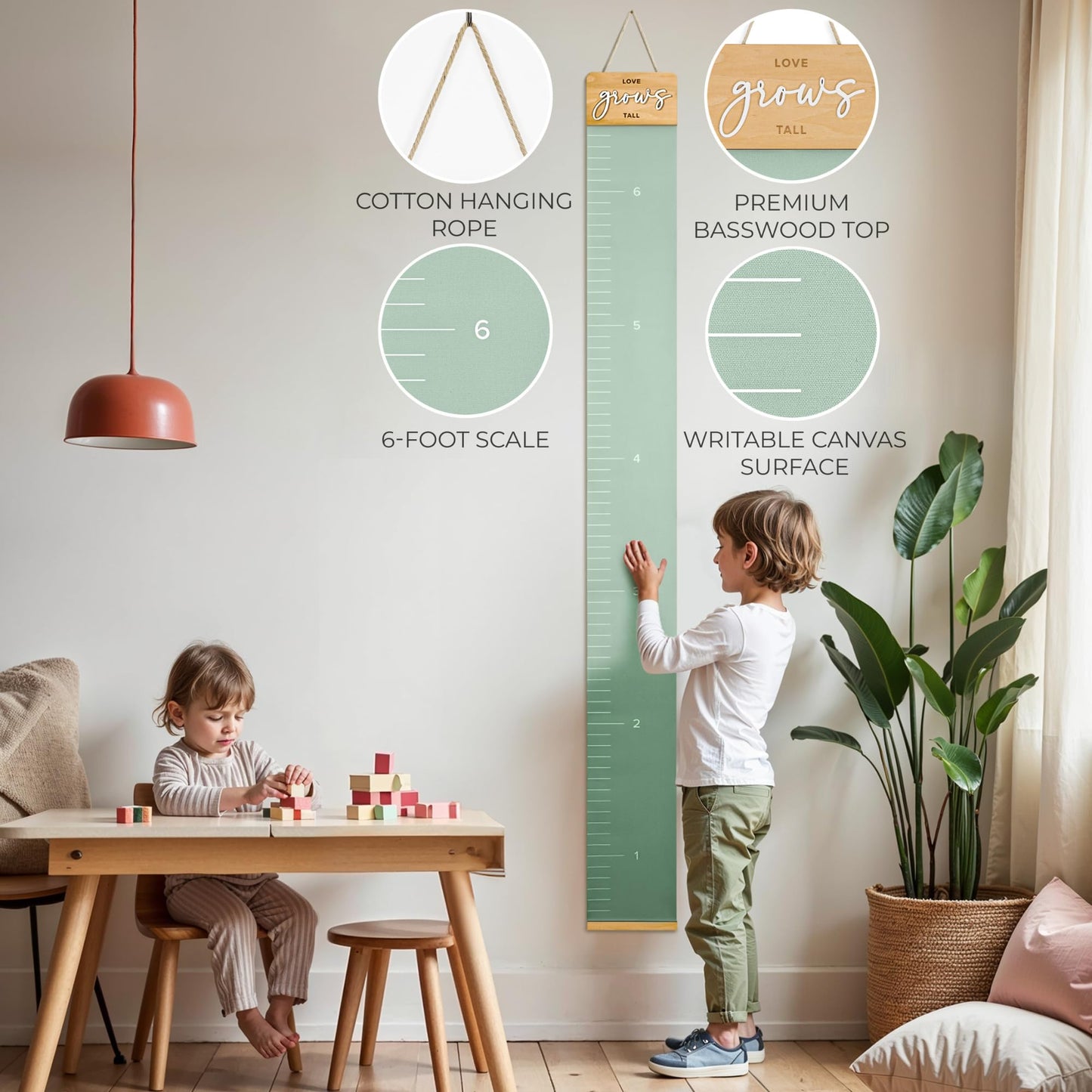 Beautiful Wall Hanging Growth Chart for Kids - The Perfect Height Measurement Chart to Track Your Kids Growth - Modern Nursery Or Playroom Wall Decor