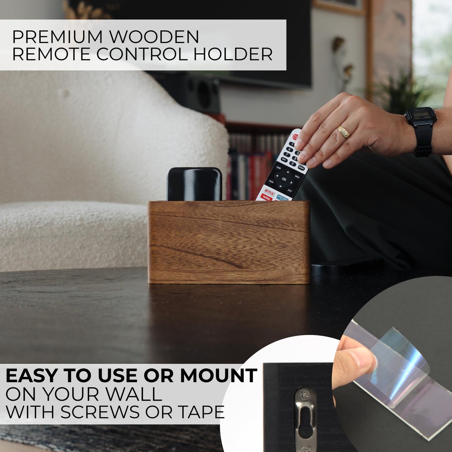 Aesthetic Remote Control Holder for Wall Mount - Easy to Install Bedside TV remote caddy - The Perfect Organizer for Your 3-4 Remotes