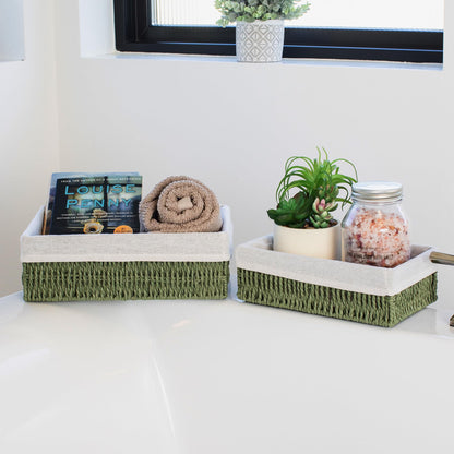 Beautiful Boho Bathroom Basket – Stylish Organizer Baskets for Toilet Tank, Bathroom Essentials, or Nursery Decor - Storage Basket Set of 2 for Shelves