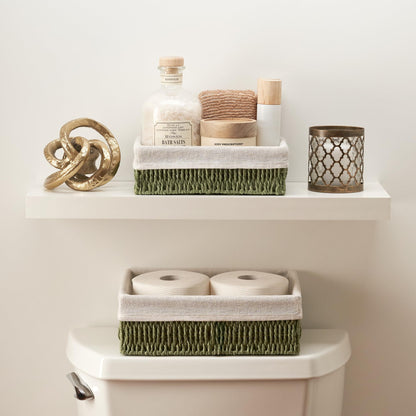 Beautiful Boho Bathroom Basket – Stylish Organizer Baskets for Toilet Tank, Bathroom Essentials, or Nursery Decor - Storage Basket Set of 2 for Shelves