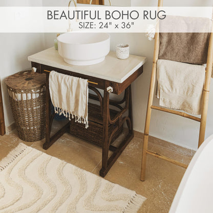Chic 2x3 Boho Cotton Rug with Tassels – Soft & Washable Bathroom Mat for a Cozy, Modern Home