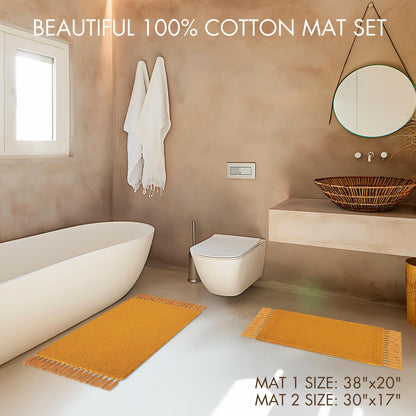 Set of 2 Soft Boho Bathroom Rugs - Beautiful Boho Cotton Rugs That Fit Perfectly Into Your Bath or Kitchen - Washable, Non-Slip Mats Ideal to Enhance Your Modern Home Decor