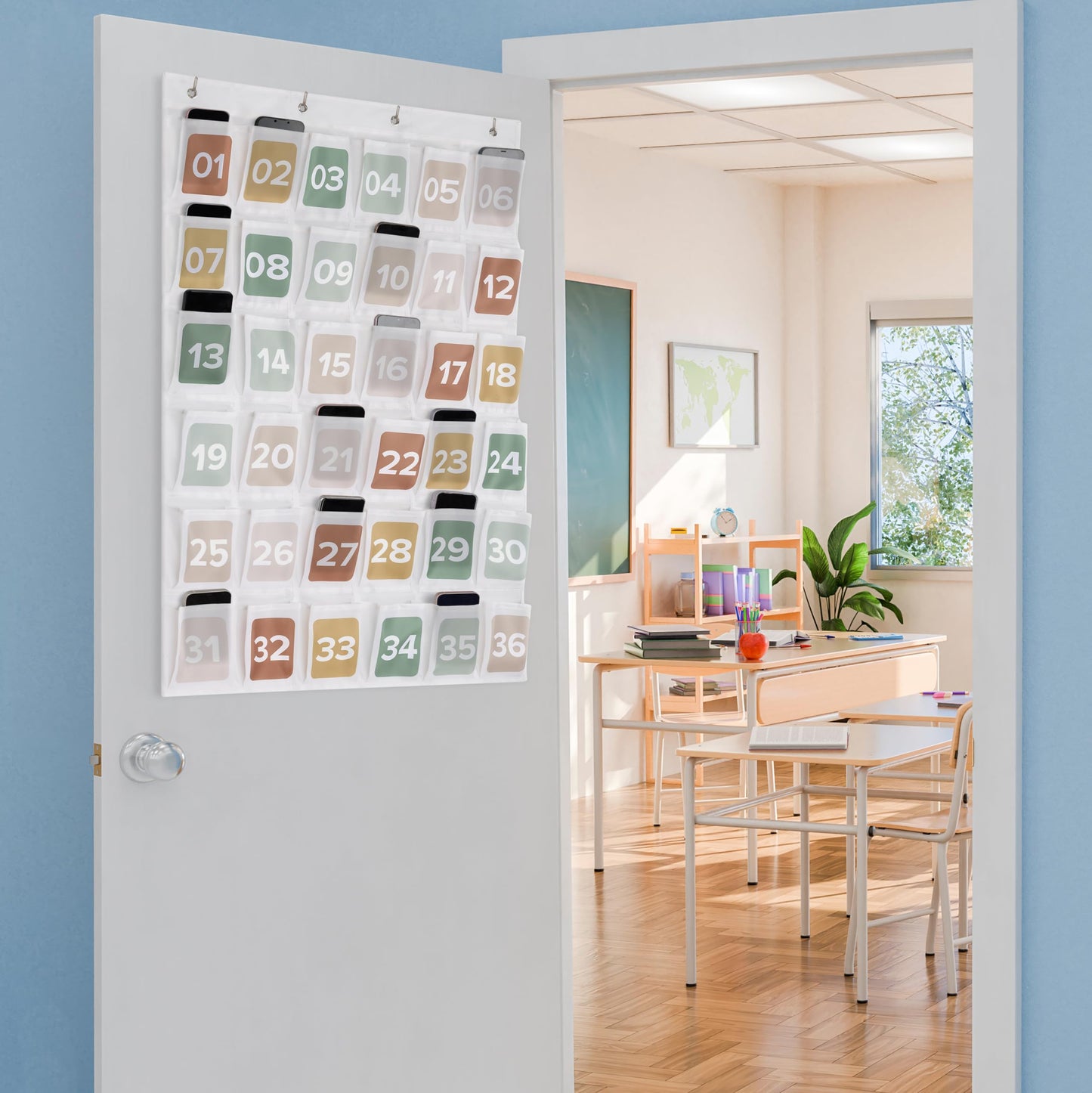 Numbered Hanging Pocket Chart Organizer for Classroom Sundries and Cell Phones – Wall & Door Mountable Storage Solution