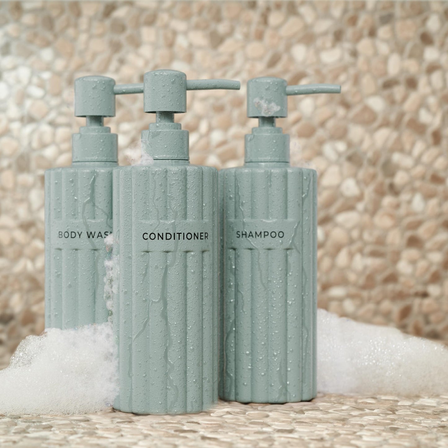 Beautiful Shampoo and Conditioner Dispenser Set of 3 – Modern 21oz Shower Soap Bottles with Pump and Labels – Easy to Refill Body Wash Dispensers for a Stylish Bathroom Upgrade