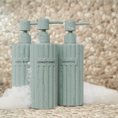 Beautiful Shampoo and Conditioner Dispenser Set of 3 – Modern 21oz Shower Soap Bottles with Pump and Labels – Easy to Refill Body Wash Dispensers for a Stylish Bathroom Upgrade