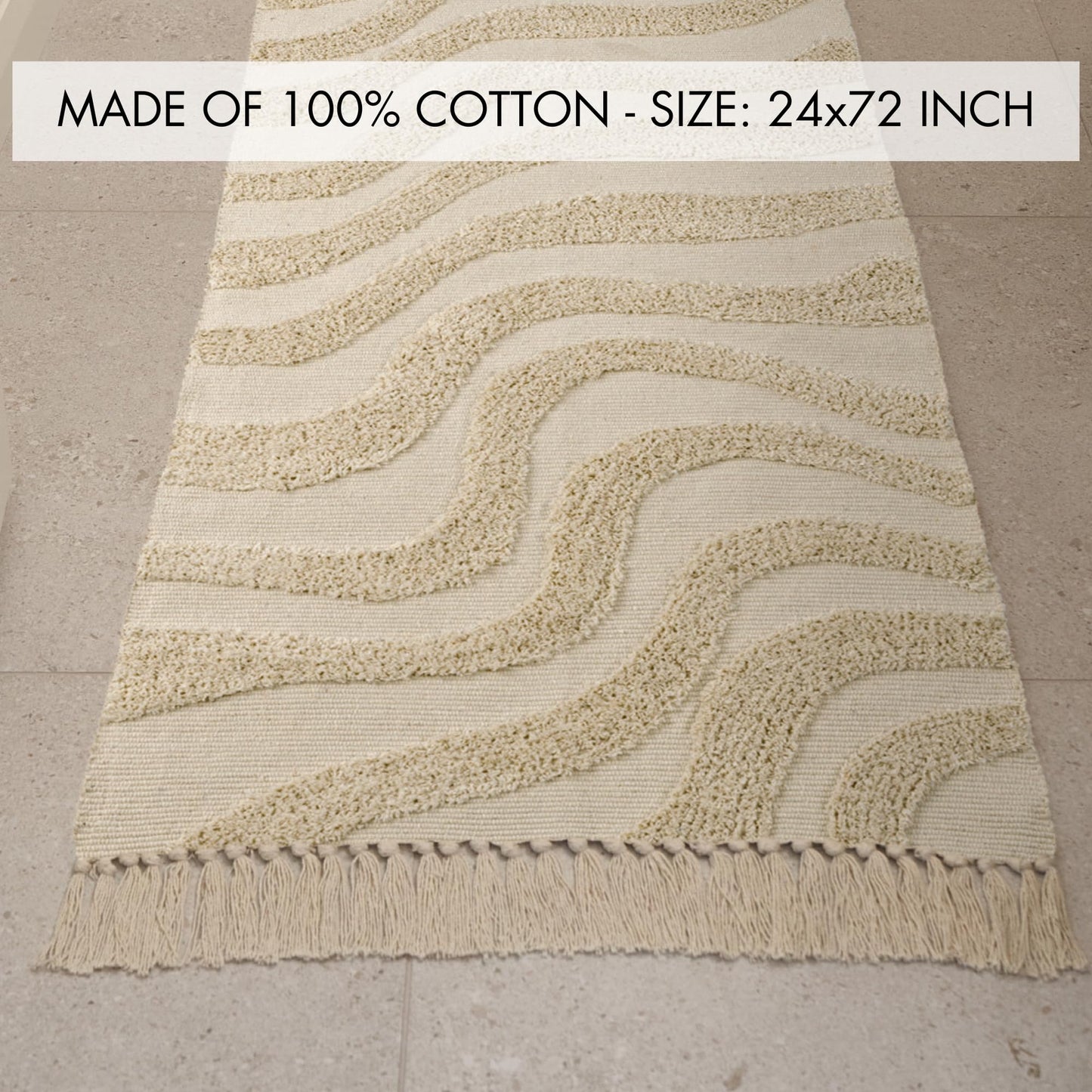 Chic 2x3 Boho Cotton Rug with Tassels – Soft & Washable Bathroom Mat for a Cozy, Modern Home