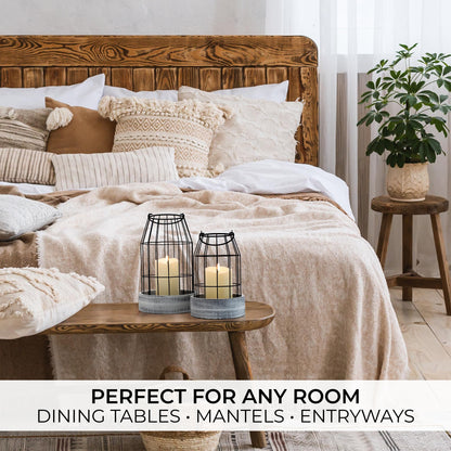 Rustic Farmhouse Lantern Decor - Stylish Decorative Lanterns for Your Living Room, Fireplace Mantle or Kitchen Dining Table - Modern Upscale Beauty for Your Entire Home