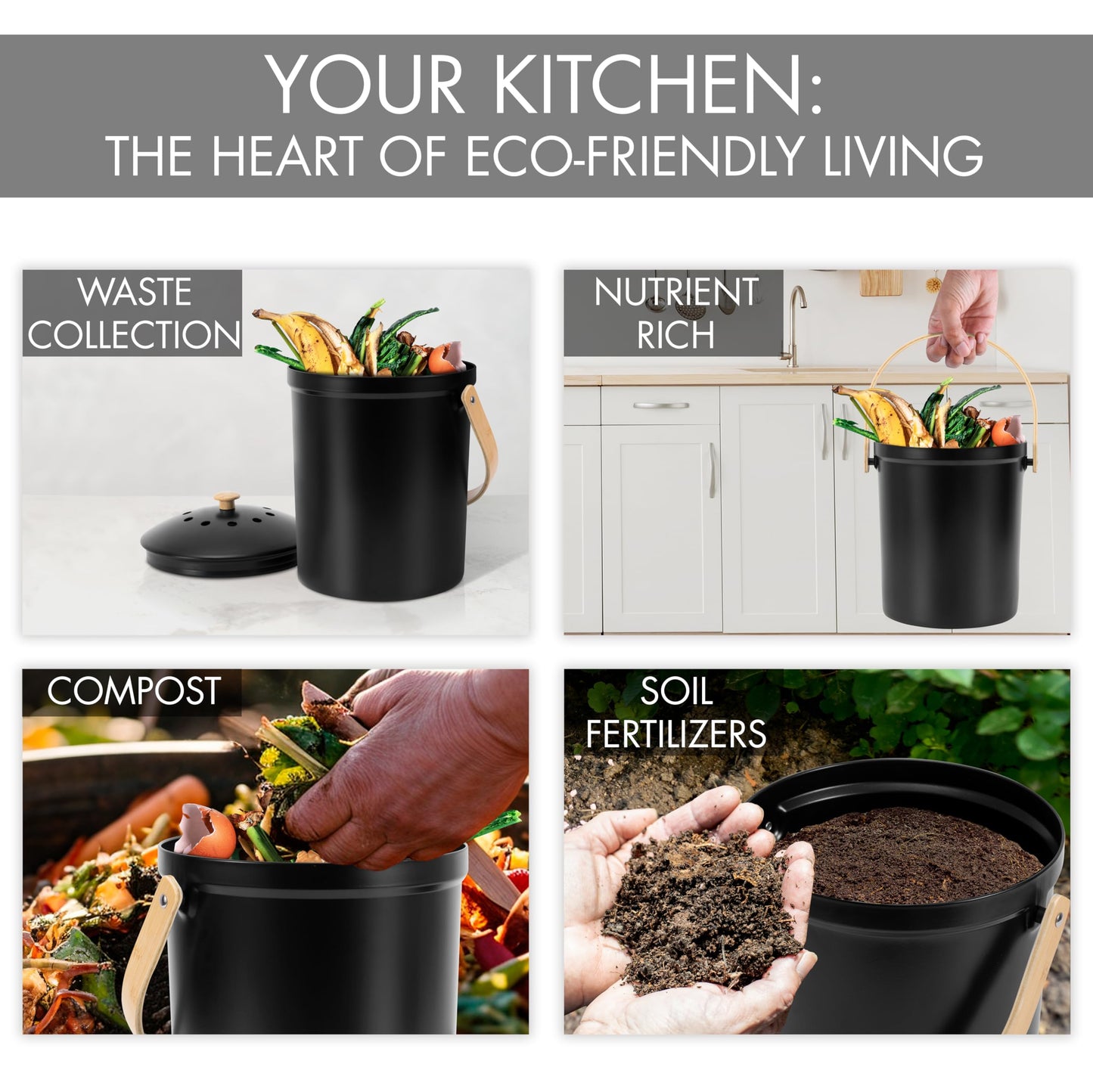 Aesthetic Compost Bin For Kitchen Countertop - Sturdy Indoor Food Waste Recycle Bin With Lid - The Perfect Stylish 1.1 Gallon Rust Free Compost Kanister