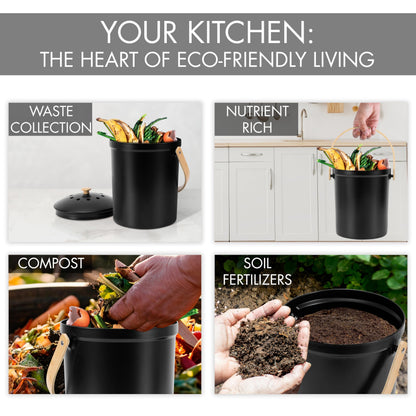 Aesthetic Compost Bin For Kitchen Countertop - Sturdy Indoor Food Waste Recycle Bin With Lid - The Perfect Stylish 1.1 Gallon Rust Free Compost Kanister