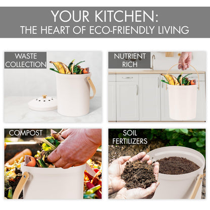 Aesthetic Compost Bin For Kitchen Countertop - Sturdy Indoor Food Waste Recycle Bin With Lid - The Perfect Stylish 1.1 Gallon Rust Free Compost Kanister