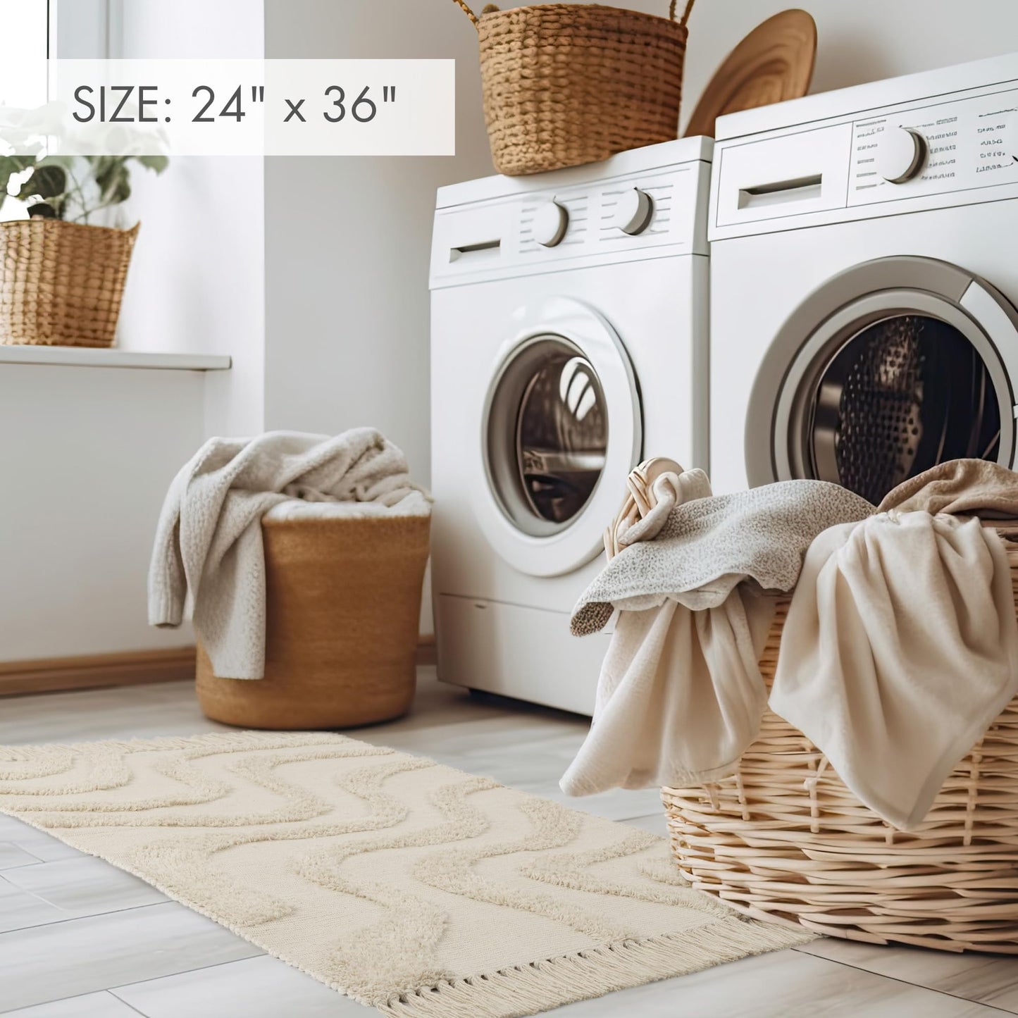 Chic 2x3 Boho Cotton Rug with Tassels – Soft & Washable Bathroom Mat for a Cozy, Modern Home