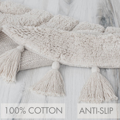 Beautiful Boho Rug with Tassels for Your Bathroom - Soft Half Circle 100% Cotton Mat Fits Perfectly Into Your Home - A Cute, Non-Slip and Absorbent Crochet Rug Ideal to Enhance Any Bath/Bedroom Decor