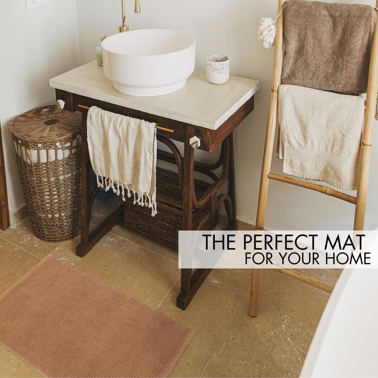 Beautiful Boho Rug for Your Bathroom - Soft Textured Bath Mat Made of 100% Cotton Fits Perfectly Into Your Home - A Cute, Non-Slip and Absorbent Rug Ideal to Enhance Any Bath/Bedroom Decor