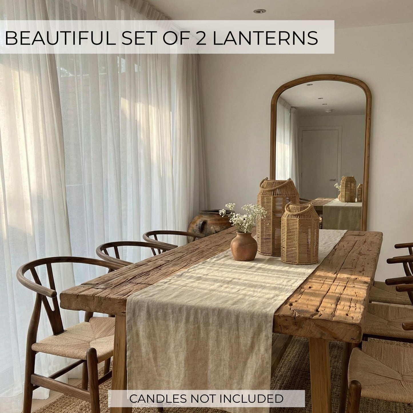 Natural Jute Boho Lanterns - Handcrafted Coffee Table Decor to Enhance Your Home - Modern Decorative Farmhouse Beauty for Any Living Room, Patio & Porch, Indoor and Outdoor or Kitchen Dining Table