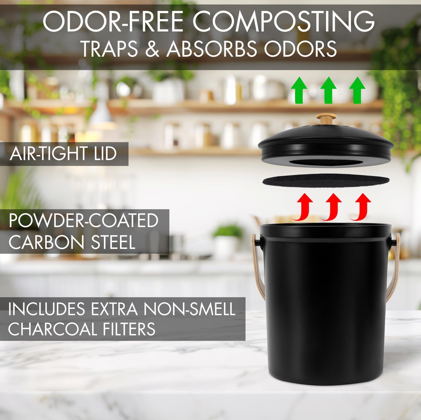 Aesthetic Compost Bin For Kitchen Countertop - Sturdy Indoor Food Waste Recycle Bin With Lid - The Perfect Stylish 1.1 Gallon Rust Free Compost Kanister