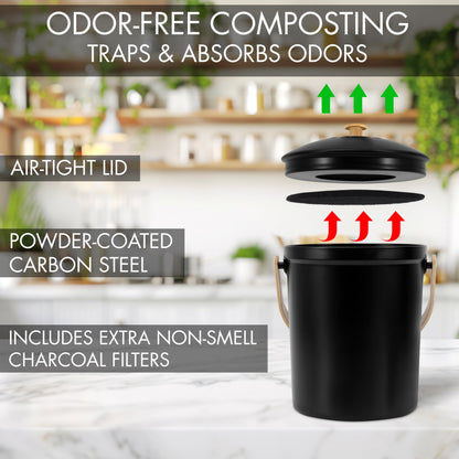 Aesthetic Compost Bin For Kitchen Countertop - Sturdy Indoor Food Waste Recycle Bin With Lid - The Perfect Stylish 1.1 Gallon Rust Free Compost Kanister