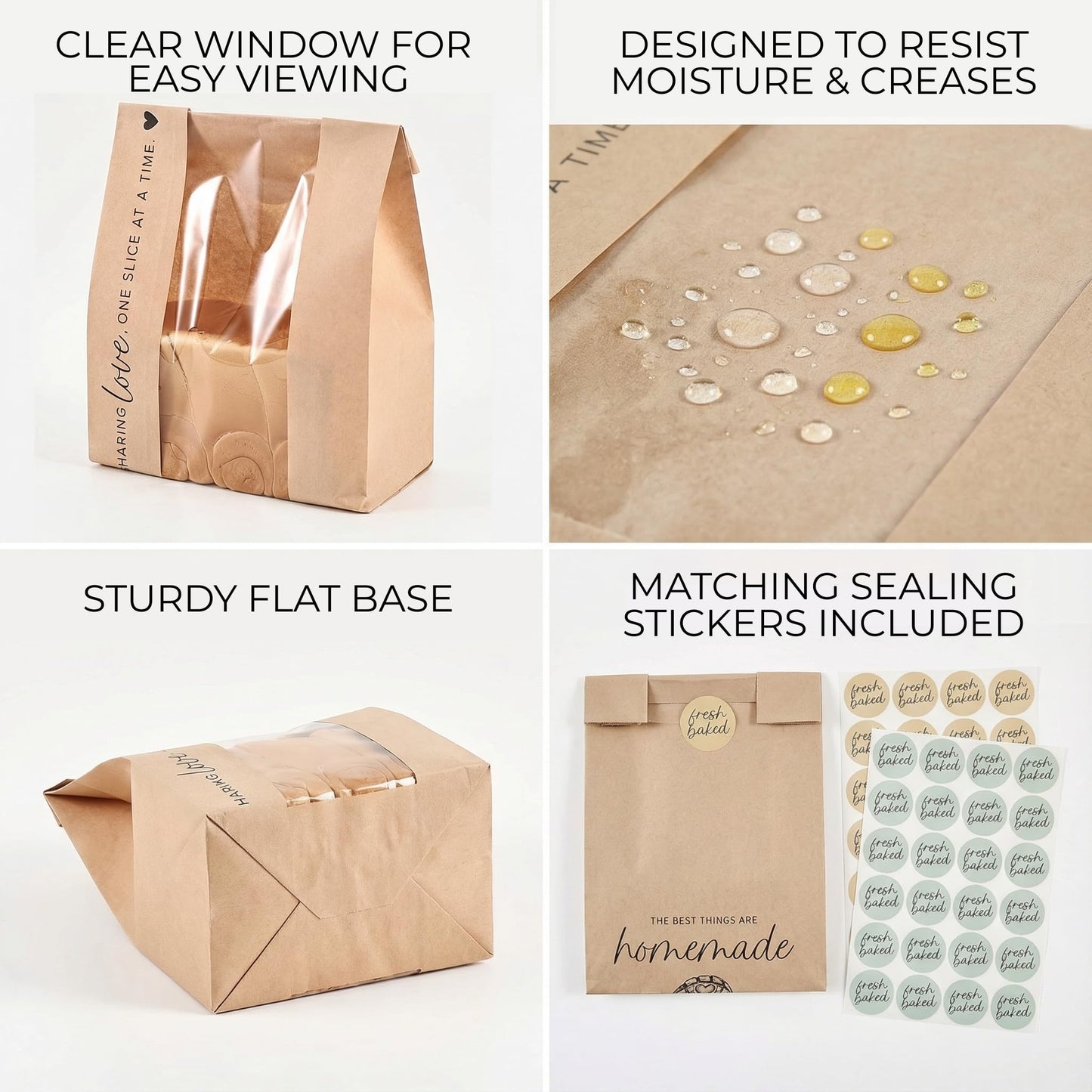 Beautiful Bread Bags for Homemade Bread - Clear Window Bags Keep Your Sourdough Loaves Fresh for Days & are Great for Gifting Homemade Bread - Perfectly Sized Bakery Paper Packaging for Baked Goods