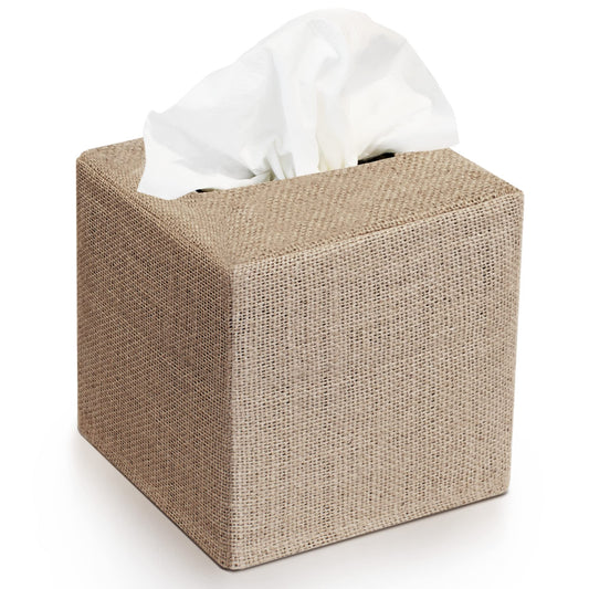 Stylish Tissue Box Cover - This Burlap Holder Instantly Covers Your Square Tissue Boxes - The Perfect Fall Decorative Cube Cover for Your Bathroom and Home