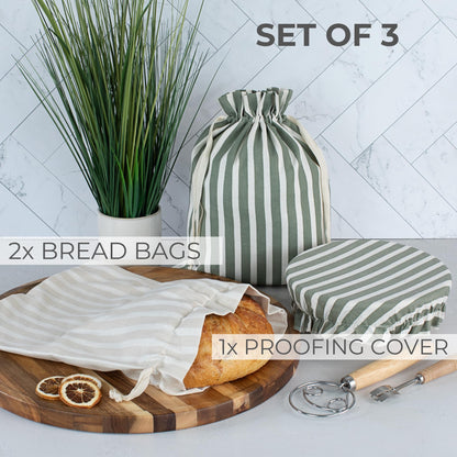Beautiful Linen Bread Bag Set and Proofing Cover For Homemade Sourdough Bread - Keeps Your Loaf Fresh for Days - Reusable and Easy to Clean Storage Bag, The Perfect Baking Accessories