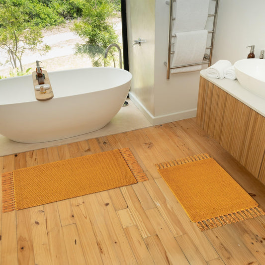Set of 2 Soft Boho Bathroom Rugs - Beautiful Boho Cotton Rugs That Fit Perfectly Into Your Bath or Kitchen - Washable, Non-Slip Mats Ideal to Enhance Your Modern Home Decor