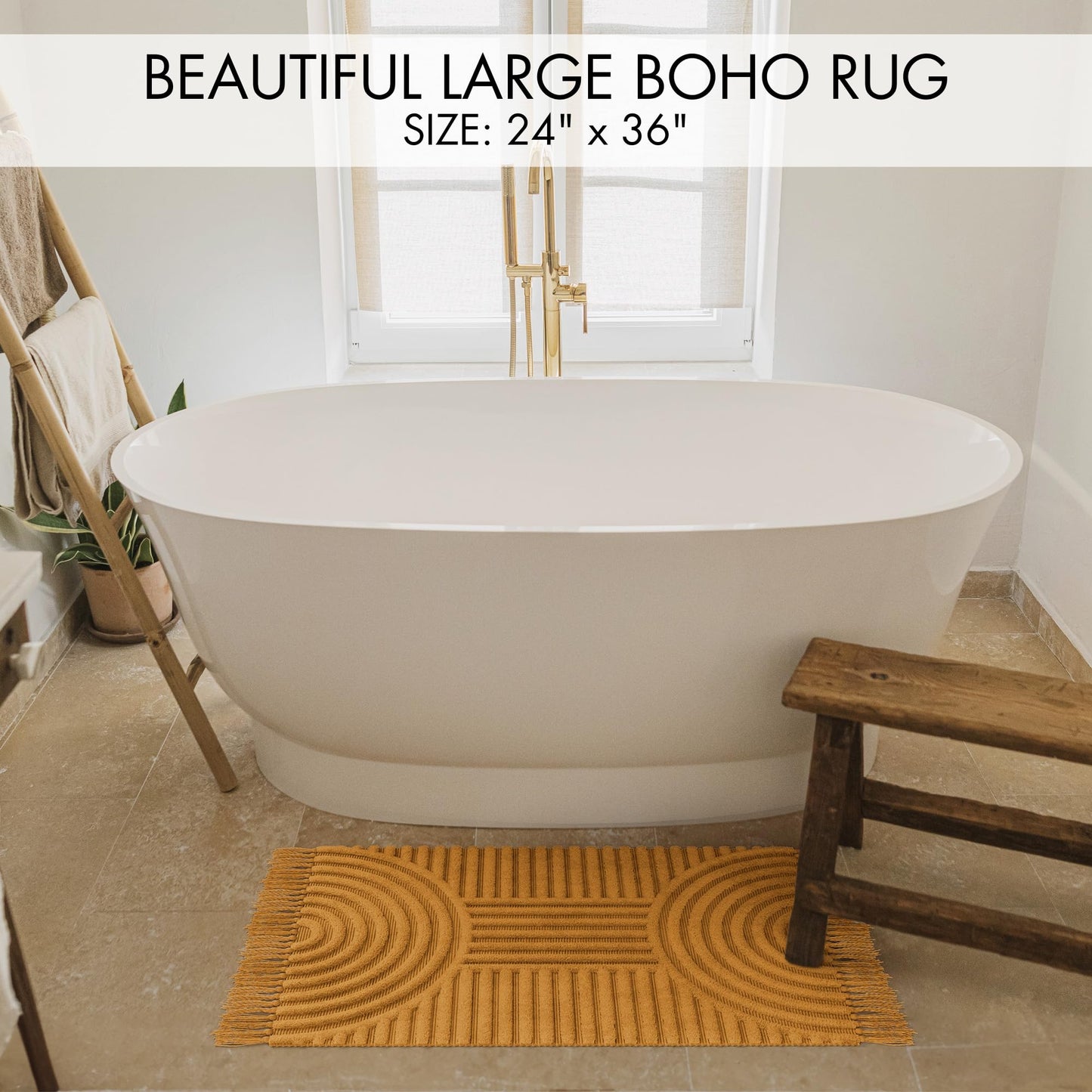 KIBAGA Beautiful Boho Rug with Tassels for Your Bathroom - Soft 2 x 3 ft. Cotton Rug Fits Perfectly Into Your Bath - Washable, Non-Slip Mat Ideal to Enhance Any Modern Home Decor, 24 x 36 inch