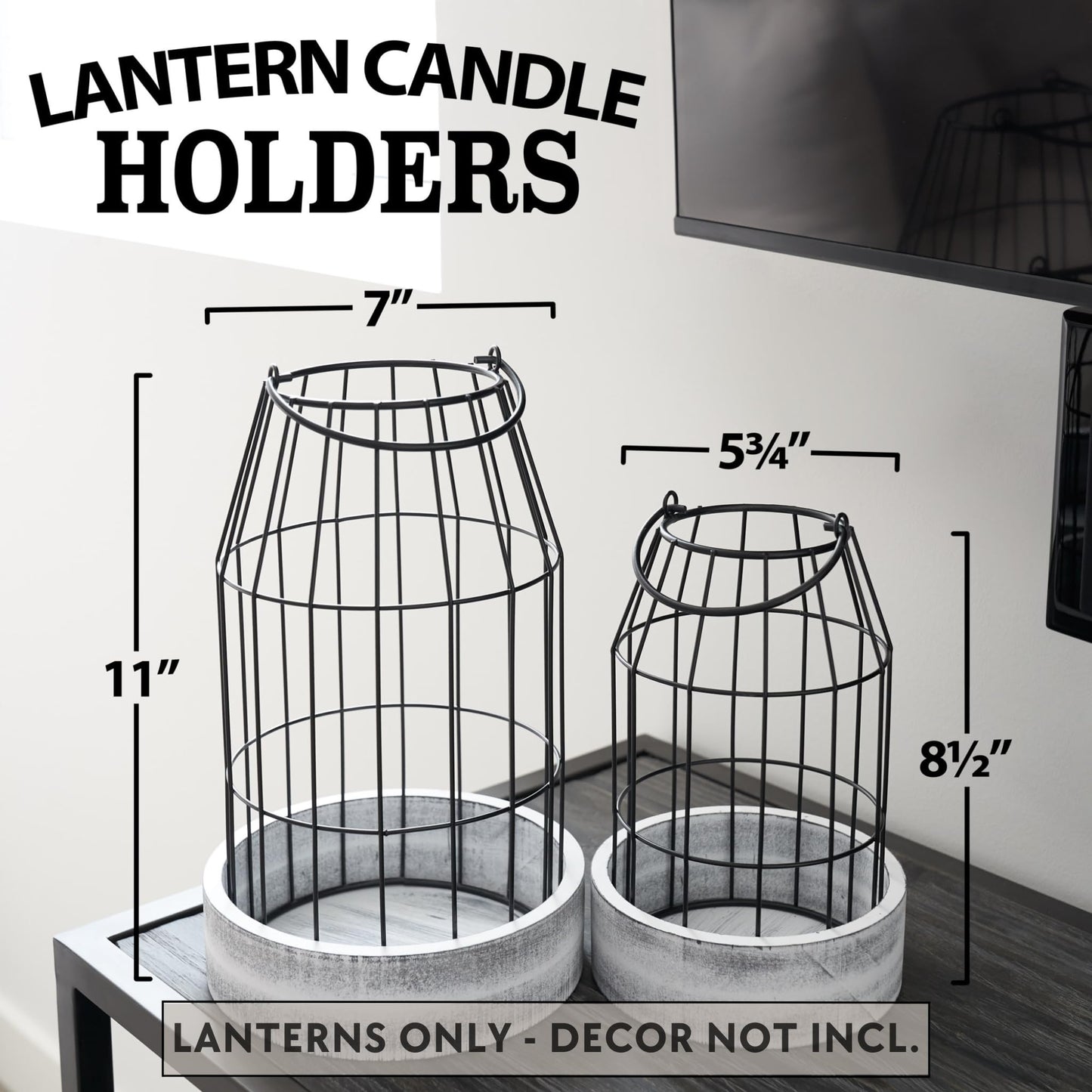 Rustic Farmhouse Lantern Decor Set of 2 - Stylish Decorative Lanterns for Your Living Room, Fireplace Mantle or Kitchen Dining Table - Modern Indoor / Outdoor Coffee Table Decor for Your Entire Home
