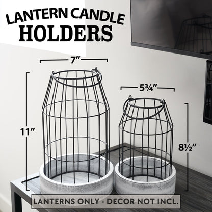 Rustic Farmhouse Lantern Decor Set of 2 - Stylish Decorative Lanterns for Your Living Room, Fireplace Mantle or Kitchen Dining Table - Modern Indoor / Outdoor Coffee Table Decor for Your Entire Home