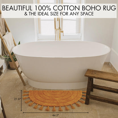 Beautiful Boho Rug for Your Bathroom - A Cute Half Circle Bath Mat That Fits Perfect To Every Bath Decor - Ideal to Brighten Up Your Bohemian Bathroom & Bedroom at Home