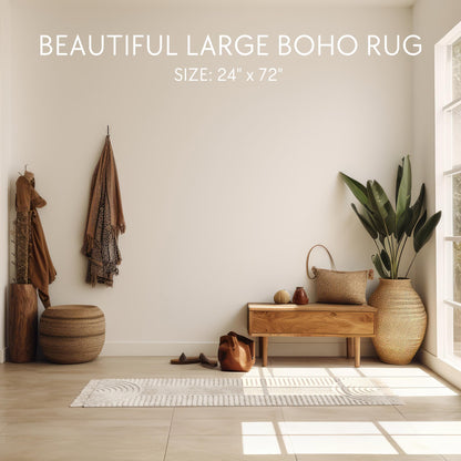 Beautiful 2x6 ft. Boho Runner Rug with Tassels for Your Hallway, Bedroom Or Living Room - Soft Cotton Carpet Fits Perfectly In Any Kitchen/Dining Space - Washable Rug Enhances Any Home Decor