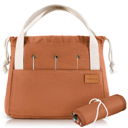 Stylish Crochet Bag Organizer Easily Organizes Your Yarn - Durable Canvas Bag w/ 8 Pockets Stores Plenty of Yarn Skeins and Knitting Supplies/Accessories - Perfect Basket for Gifting to Knitting Fans