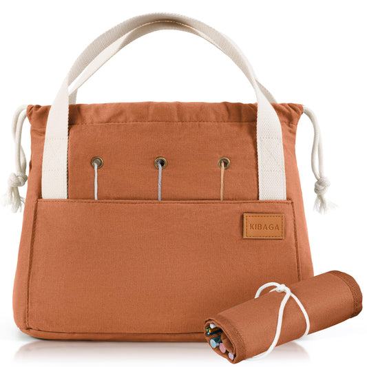 Stylish Crochet Bag Organizer Easily Organizes Your Yarn - Durable Canvas Bag w/ 8 Pockets Stores Plenty of Yarn Skeins and Knitting Supplies/Accessories - Perfect Basket for Gifting to Knitting Fans