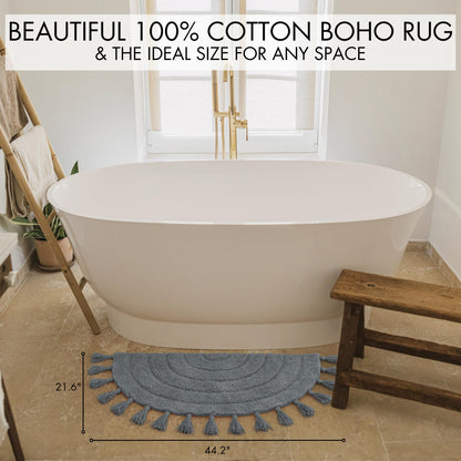 Beautiful Boho Rug for Your Bathroom - A Cute Half Circle Bath Mat That Fits Perfect To Every Bath Decor - Ideal to Brighten Up Your Bohemian Bathroom & Bedroom at Home