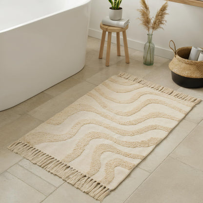 Chic 2x3 Boho Cotton Rug with Tassels – Soft & Washable Bathroom Mat for a Cozy, Modern Home